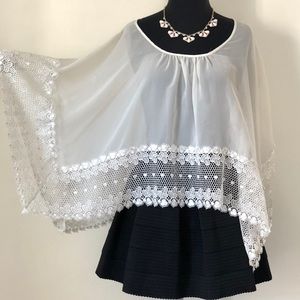 Charlotte Russe White Sheer Lace Trim Poncho Top